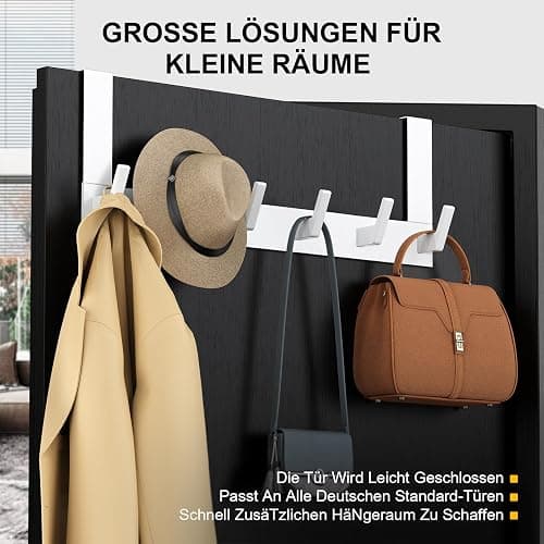 Dohomai Türgarderobe, Weisse Türgarderobe zum Einhängen, Universelle Hochwertige kleiderhaken Tür, Türhakenleiste mit Filz Pads, Stabile Türhaken zum Einhängen - Ohne Kratzer am Tür thumbnail 3