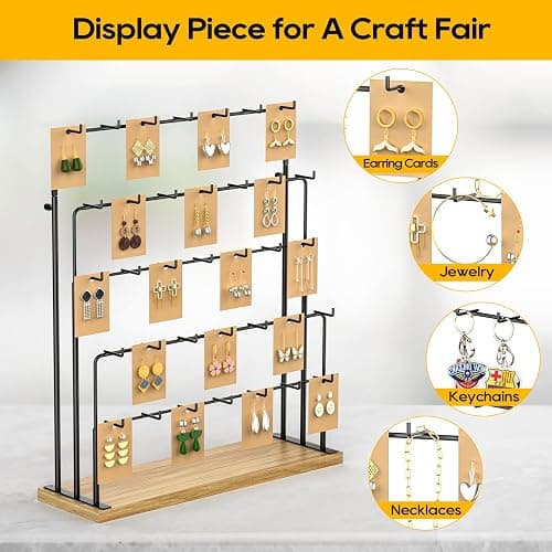 ORLESS Jewelry Display for Vendors, Earring Display Stand for Selling, Necklace Display Holder for Selling, Earring Cards Organizer for Bracelets, Rings, Jewelry Towers, Original Wood (35 Hooks) thumbnail 3