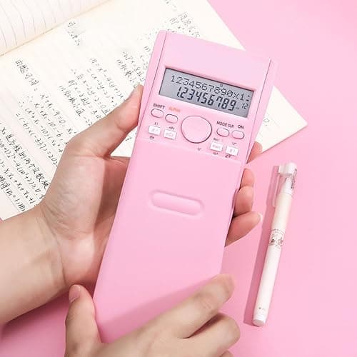 Tiiyee Scientific Calculator, 12 Digit 240 Functions Scientific Math Calculator Desktop with Sliding Hard Cover for Middle and High School Supplies Students Teachers College Business(Sakura Pink) thumbnail 5