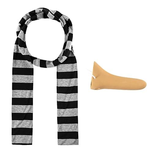 2 Pcs Adults Costume Accessories Set, Black Gray Striped Scarf Fake Nose Cosplay Classic Characters Gru Halloween Party Set - Image 1