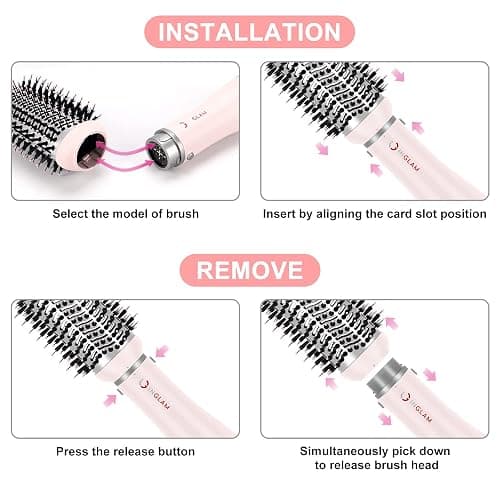 IG INGLAM 4 in 1 Blowout Hair Dryer Brush Set - Negative Ion Detachable Hair Dryer, Volumizer Styler with 2 Brush Heads, Pink thumbnail 3
