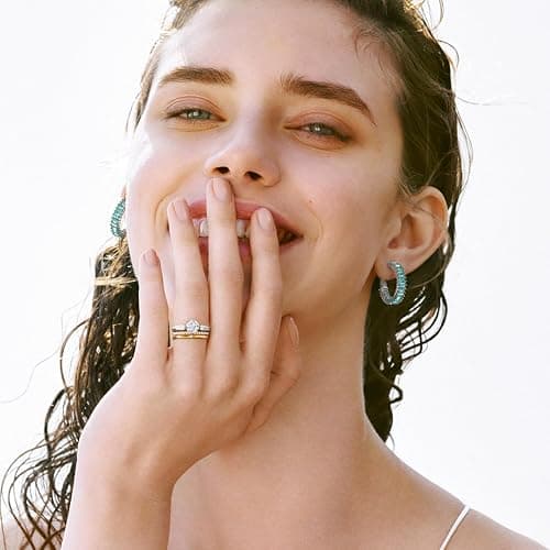 GLOQUAT Trendy 14K Gold Plated Hoop Earrings for Women, Chunky Gold/Silver Earrings for Women Cubic Zirconia Baguette Hoop Earrings Heart Hoops Lightweight Hypoallergenic Jewelry,25mm/35mm/40mm/50mm thumbnail 5