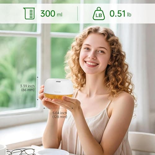 ASAKUKI Essential Oil Diffuser, 300ml Ultrasonic Aromatherapy Oil Humidifier with 7 Colors Lights 2 Mist Mode for Home thumbnail 9