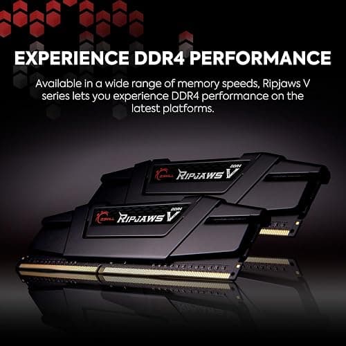 G.SKILL RipjawsV Series DDR4 RAM (XMP) 32GB (2x16GB) 3600MT/s CL18-22-22-42 1.35V Intel AMD Desktop Computer Memory U-DIMM - Black (F4-3600C18D-32GVK) thumbnail 2