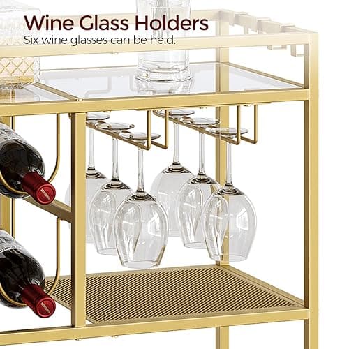 MAHANCRIS Bar Cart for Home, 3-Tier Serving Cart with Wheels and Handle, Beverage Cart with Wine Rack and Glass Holders, Rolling Wine Cart for Kitchen, Dining Room, Gold RCJ61B01 thumbnail 7