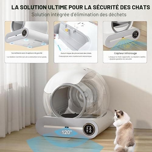 Litière Chat Automatique XXL Autonettoyante, Fermée, Anti-Odeur,Silencieuse | Litière chat autonettoyante XXL : multicapteurs sécurité, ions anti-odeurs, réservoir 65L+9L, entrée 15cm, application TUYA thumbnail 3