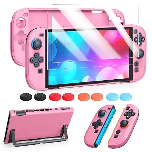 FYOUNG Switch 2 Case Pink, Slim Protective Hard Shell for Nintendo 2 | Switch 2 Accessories with Screen Protector, 8 Thumb Grip, Scratch&Shock Protection Cover (Solid Pink, Switch 2 7.9inch) - Image 1