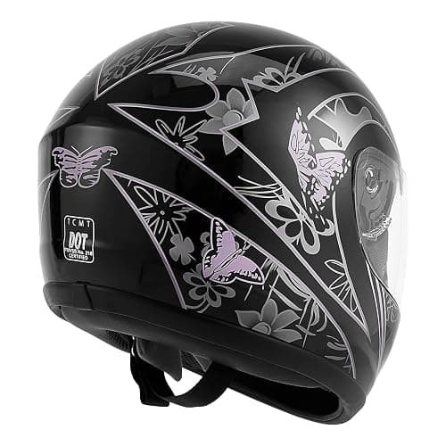 XFMT DOT Adult Motorcycle Flip Up Full Face Helmet Street Dirt Bike ATV Helmets (Black Pink Butterfly, Medium) thumbnail 5