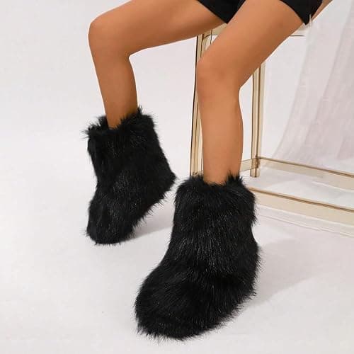 CEPEPRIN Women's Faux Fur Boots Furry Fuzzy Snow Boots Fluffy Winter Boot Warm Comfortable Mid-Calf Boot thumbnail 5
