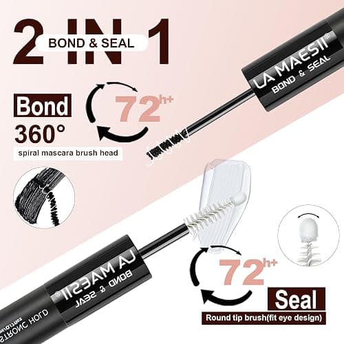 LA MAESII Lash Cluster Glue,Lash Bond and Seal Waterproof,Bond & Seal Lash Glue for Eyelash Cluster,Black Long-Lasting 72H Latex Free（10ml） thumbnail 2