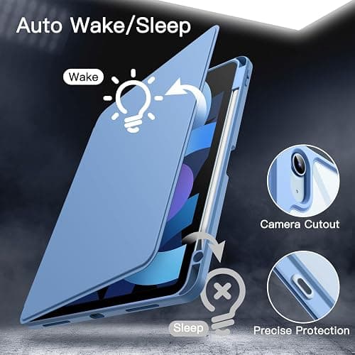 JETech Rotating Case ONLY for iPad Air 11-Inch M4/M3/M2 (2026/2025/2024), iPad Air 5/4 (2022/2020 5th/4th Generation 10.9-Inch), 360 Degree Rotation Protective Stand Cover Clear Back (Sky Blue) thumbnail 6