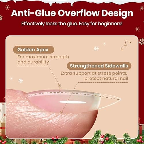 Beetles Gel Nail Kit Flat-X, Almond Short, 320pcs 16 Sizes, with 15g Hands-free Solid Nail Glue Gel, Mini Lamp, Christmas Limited Set, Pre-Etched Half Matte Nail Extension Set for Home DIY thumbnail 4