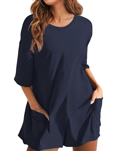LTSCNRM Womens Tee Rompers Casual One Piece Hot Shot Oversized Overall Short Sleeve Reversible Athletic Workout Pockets thumbnail 2