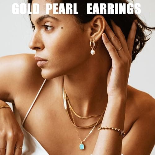 FAXHION 36 Pairs Gold Earrings Set for Women, Fashion Pearl Chain Link Stud Drop Dangle Earrings Multipack Hoop Earring Packs, Hypoallergenic Earrings for Birthday Party Jewelry - A-gold thumbnail 2