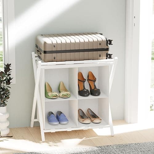 aboxoo Luggage Rack with storage, Guest Room Folding Suitcase Stands, Holds up to 120 lb, Space Saving Suitcase Holders for guest room, Bedroom Hotel, White thumbnail 7
