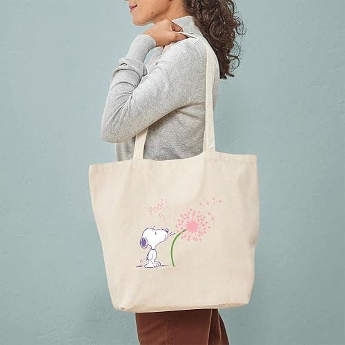 CafePress Snoopy Dandelion Natural Canvas Tote Bag, Reusable Shopping Bag thumbnail 2