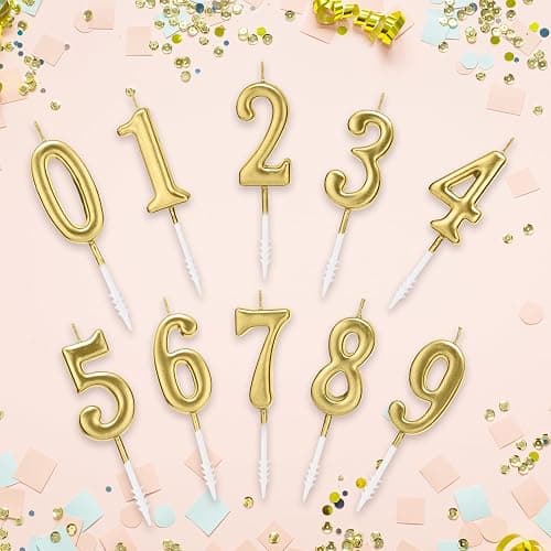 Beanlieve 10-Pieces Numeral Birthday Candles - Cake Numeric Candles Number 0 1 2 3 4 5 6 7 8 9,Used for Cake Decoration on Birthday Parties and Wedding Anniversary Celebrations(Champagne Gold) thumbnail 4