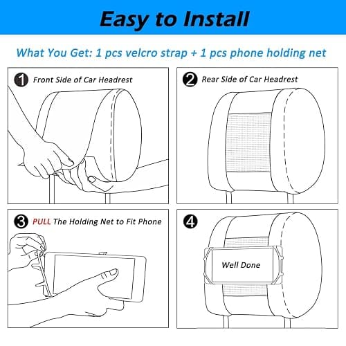 WELLMETE Car Headrest Phone Holder for Kids Back Seat - Compatible with iPhone, Samsung and Other Cell Phones - Soft Adjustable Silicone Holding Net (for Phone 1 Pack) thumbnail 6
