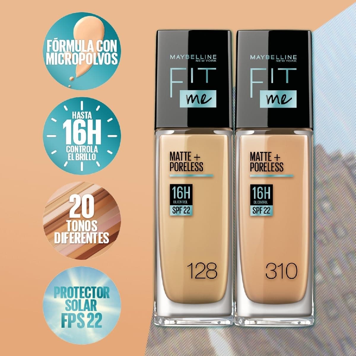 Maybelline Base de maquillaje matificante Fit Me Matte, tono 220 Natural Beige, 110g - 220 Natural Beige thumbnail 3
