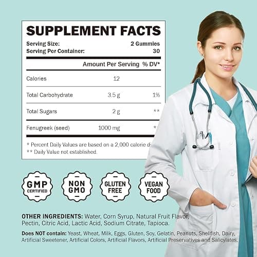 GREABBY Fenugreek Gummies 1000mg, Pure Organic Fenugreek Seeds Supplement for Breastfeeding, Healthy Lactation Support, Non-GMO (60 Vegan Gummies) thumbnail 3