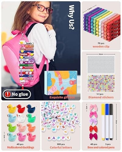 SF SOONEAT Cheer Pins for Backpack Cheer Stuff Kit 70 Colored Clothes Pins with Mini Resin Ducks Bows Letter Beads Team Cheerleaders Gifts Bulk Pin Me Ribbon for Bag Decorations Colorful Spirit Clips thumbnail 3