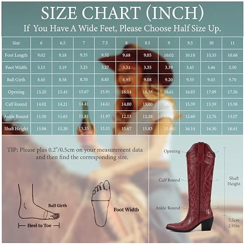 wetkiss Cowboy Boots for Women Knee High Cowgirl Boots, Western Boots with Floral Embroidered Pointed Toe Chunky Heel Pull On Retro Vintage Classic Tall Boots for Ladies thumbnail 6