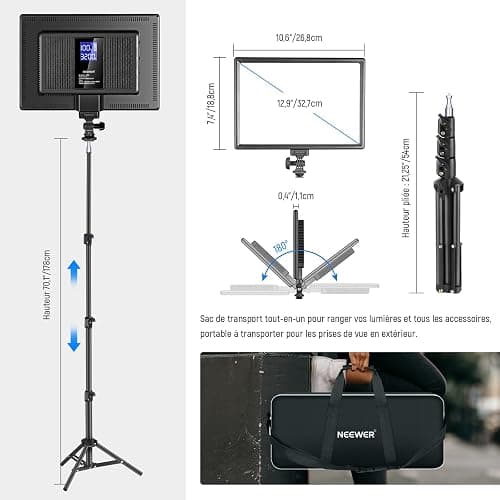 NEEWER 2 Packs Panneau Lumière Vidéo LED 12,9" avec Batterie 8000mah Intégrée Éclairage Vidéo Bicolore Variable avec Support Lumière&Sac Transport pour Jeu/Diffusion Direct/Youtube/Studio/Photographie thumbnail 5