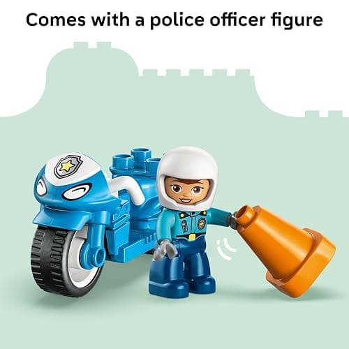LEGO DUPLO Town Blue Police Motorcycle Building Toy for Toddlers - Pretend Play Set & Learning Toy for Boys & Girls, Ages 2+ - Building Blocks for Motor Skills Practice - Gift for Birthdays - 10471 thumbnail 6