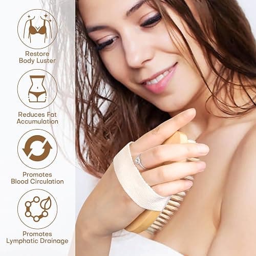 2 Pack Dry Brushing Body Brush, Natural Bristle Exfoliating Brush with Massage Nodes, for Lymphatic Drainage and Improving Skin Health and Reduces Acne thumbnail 4