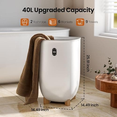 AGLUCKY Towel Warmer for Bathroom, 40L Large Towel Warmers Bucket with 2 Heating Modes, LCD Screen, 20/40/60/90 Min Auto Shut-Off, Fits 2 Blankets, Bathrobes, PJ's, Ideal Gift for Family, White thumbnail 2
