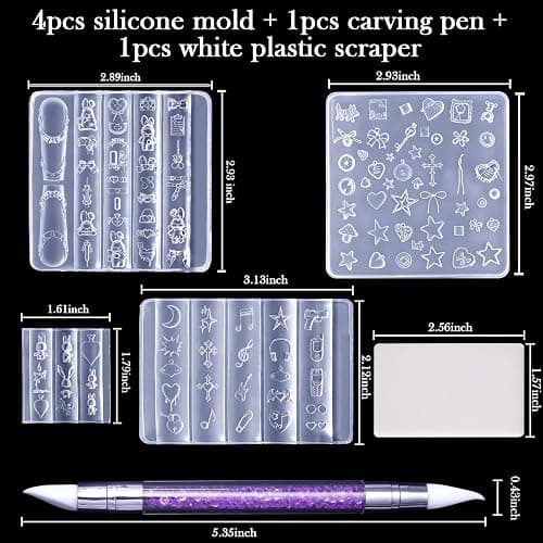 Laza 4pcs Y2K Silicone Nail Molds, Multiple Rabbit Shapes Nail Molds | Reusable Nail Molds for Nail Art, Good Elasticity, 3D Nail Mold, Rabbit,Caps,Scissors,Pistols with Scraper & Pen thumbnail 3