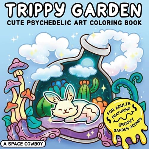 Trippy Garden: Cute Psychedelic Art Coloring Book for Adults Featuring Groovy Garden Scenes - Image 1