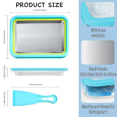 Nenkarn Rolled Ice Cream Maker, Stainless Steel Freezer Tray, Lake Blue | Pre-freeze tray with stainless steel cold plate and spatula for small-batch ice cream rolls, frozen yogurt and fruit treats thumbnail 2