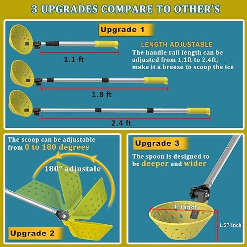Huntury Retractable Ice Fishing Scoop Skimmer, Ice Fishing Accessories, Long Length, And Larger Spoon, No More Bending Over To Scoop Out Ice While Ice Fishing, Ice Fishing Gear thumbnail 2