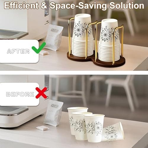 Wood Bathroom Cup Holder 3oz-8oz, Stylish Walnut Disposable Cup Dispenser, Plastic Mouthwash Cup Storage Organizer for Cups (Under 3.35in Diameter) -Perfect for Office, Kitchen, Gym, School or Cafes thumbnail 3