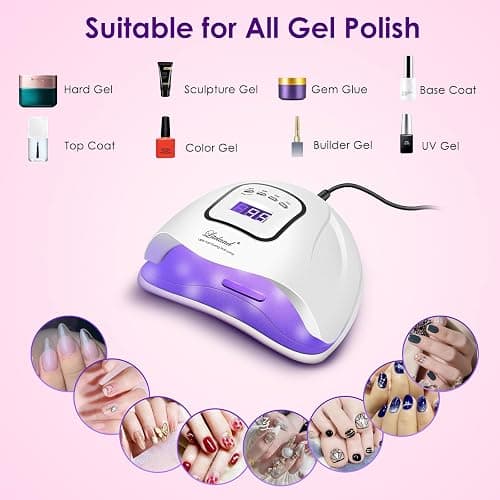 Liteland UV Gel Nail Lamp,150W UV Nail Dryer LED Light | for Gel Polish-4 Timers Professional Nail Art Accessories,Curing Toe Nails thumbnail 4