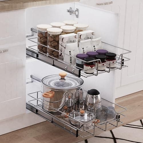 Pull Out Cabinet Organizer 14" W X 22" D, Slide Out Drawers For Kitchen Organizers and Storage, Pull Out Drawers For Cabinets Capacity Heavy Duty Caddy, Cabinet Shelves Chrome-Plated, Bathroom Pantry thumbnail 6