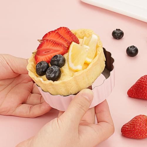 LIFVCNT 1 Inch Deep Mini Tart Pan Set, 6PCS 3.6 Inch Tart Pans with Removable Bottom and Tart Tamper, Nonstick & Durable Bakeware, Ideal for Mini Pies, Tarts, Quiches, Cheesecakes, (Pink) thumbnail 4