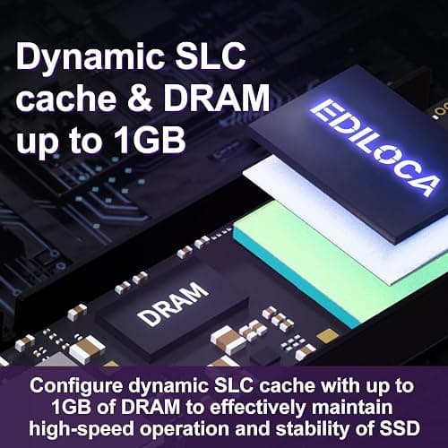 Ediloca 500GB PS5 SSD with Heatsink PCIe Gen4 NVMe M.2 Gaming SSD, 7400MB/s Read, 1GB DRAM Cache, 3D TLC | Internal Solid State Drive Compatible with PS5 & PC(EN855) thumbnail 4