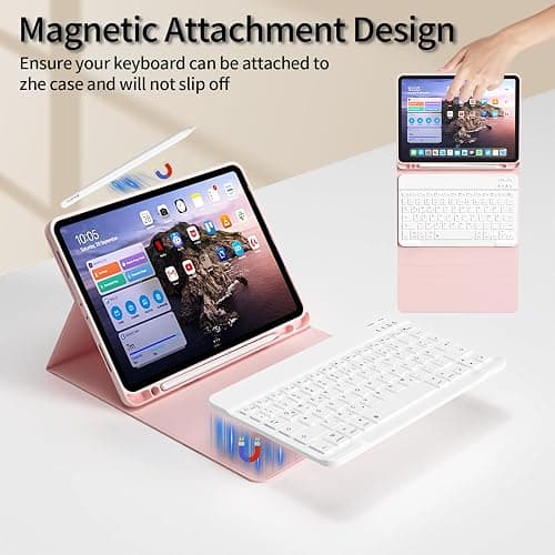 GKABXY Hülle mit Tastatur für iPad Pro 11 4. / 3. / 2. Generation 2022/2021/2020 mit stifthalter, Magnetische Abnehmbare Bluetooth-Tastatur, QWERTZ Layout, für iPad Pro 11 Zoll, Rosa thumbnail 5