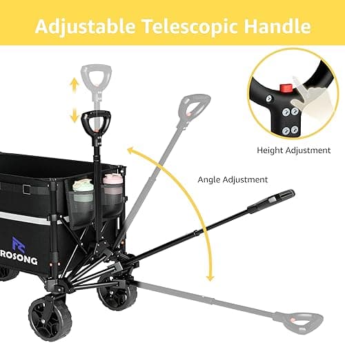 ROSONG Collapsible Wagon Cart with Wheels Foldable - Folding Utility Heavy Duty Wagons Carts for Grocery Sports Garden Shopping Camping - Black - 120L thumbnail 6