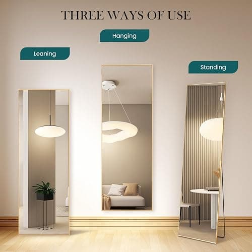 NEWBULIG Mirror Full Length, 16"x59" Body Wall Mirrors with Shatter-Proof Glass, Upgraded Floor Standing Mirror, Hanging or Leaning, with Stand Aluminum Alloy Frame for Home Decor, Bedroom, Gold thumbnail 6