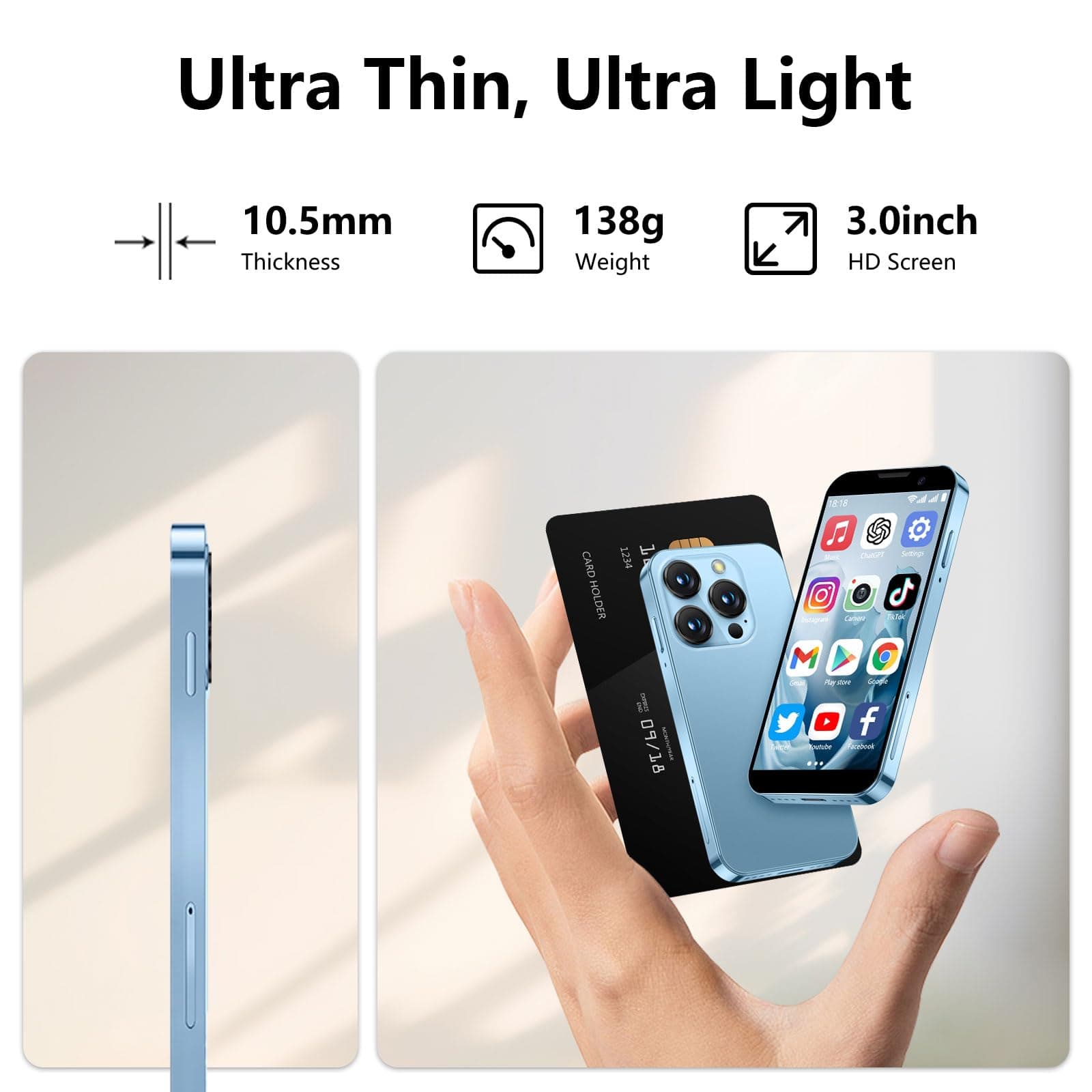3.0” HD Touch Screen Mini Smartphone, Unlocked Android Mini Phone, Face Recognition, Dual SIM, WiFi, GPRS, Ultra-Thin Body for Kids Phone, Cell Phone with Quad-Core Pink thumbnail 4