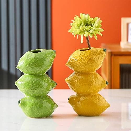 BestAlice Lemon Vase for Flowers Cute Ceramic Decorative Lemon Vase Vintage Inspired Lemon Vase Creative Fruit Lemon Flower Arrangement for Home Kitchen Decorations (Yellow, 4.7x7.3in), 230307MQ02 - Yellow - 4.7x7.3in thumbnail 5