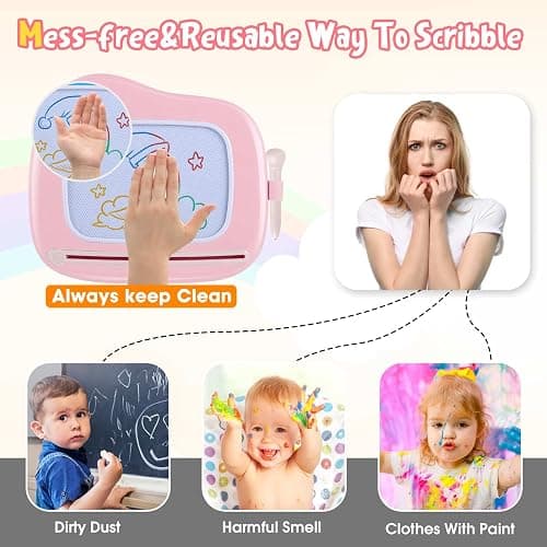Smasiagon Magnetic Drawing Board for Kids, Toddler Toys for 1-2 Year Old Girl, Portable Doodle Board Pad Learning and Educational Toys for Ages 1 2 3 Year Old Baby Girl Birthday Gift（Pink） thumbnail 3