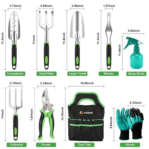 AOZUO Garden Tools Set - Rust-Proof Aluminum Gardening Tools Set with Organizer Handbag, Durable Garden Tool Set - Gardening Gifts for Women and Men thumbnail 2