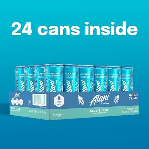 Alani Nu BLUE SLUSH, Sugar Free, Low Calorie Energy Drinks, 200mg Caffeine, Biotin, B Vitamins, Zero Sugar, 10 Calories, 12 Fl Oz Cans, 24 Pack thumbnail 7