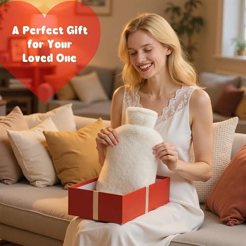 Dawdix 2L Natural Rubber Hot Water Bottle with Cover, Leakproof Design for Hot & Cold Compress, Ideal for Menstrual Cramps/Hand & Feet Warmer/Neck & Shoulder Pain Relief, Ultra-Soft Touch, Cream White thumbnail 7