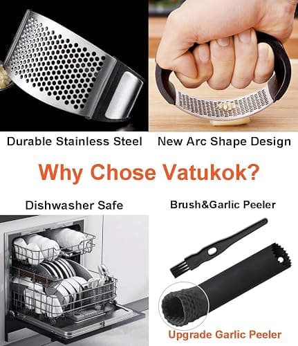 Garlic Press Stainless Steel, Garlic Mincer Garlic Chopper With Peeler& Brush, Cloves Chopper Grinder Slicer Squeezer Roller, Easy To Use (black) thumbnail 4