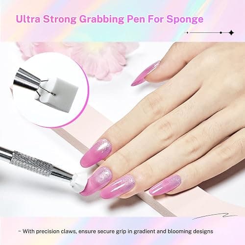 JODSONE 100PCS Soft Nail Sponges Tool with 1 Stainless Steel Grip Pen Professional Gradient Sponge Tool for Nail Art Gradient Designs Blush Nail Art thumbnail 5
